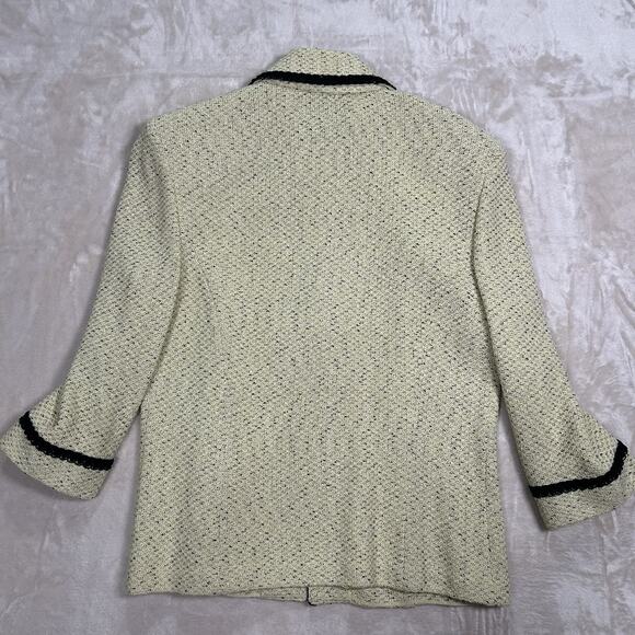 St John Collection Marie Gray Zip Cardigan Sweater Jacket Green Beige Size 10 - Picture 4 of 8